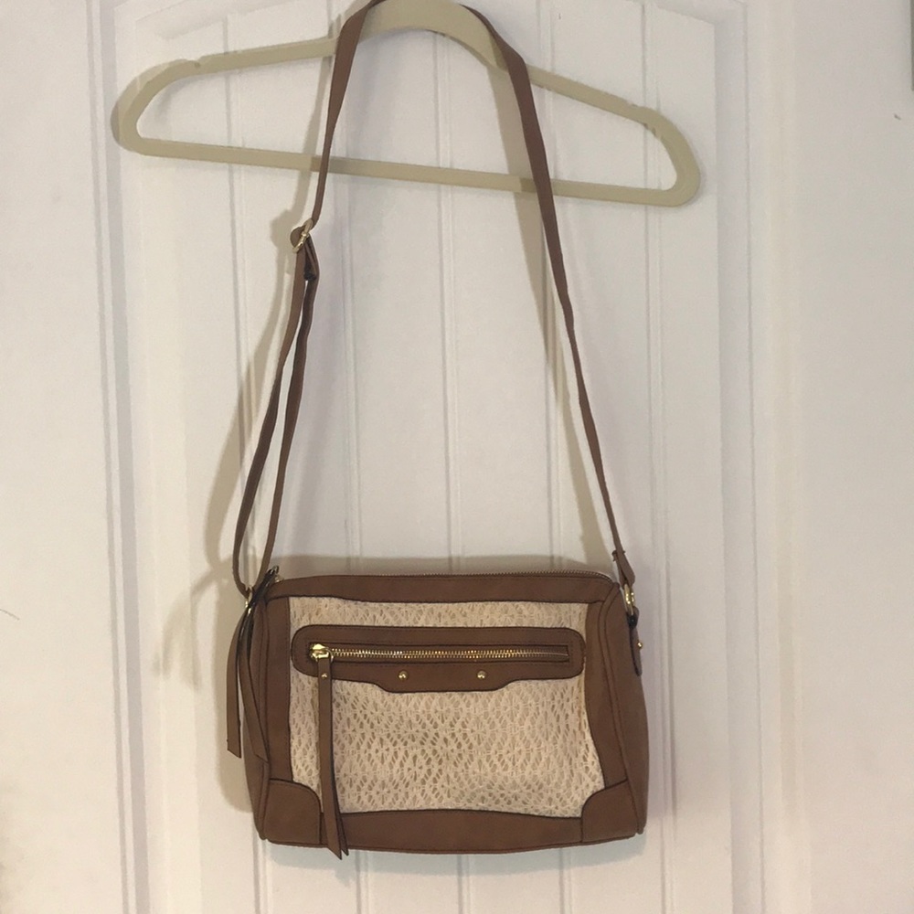 Brown and lace crossbody bag
